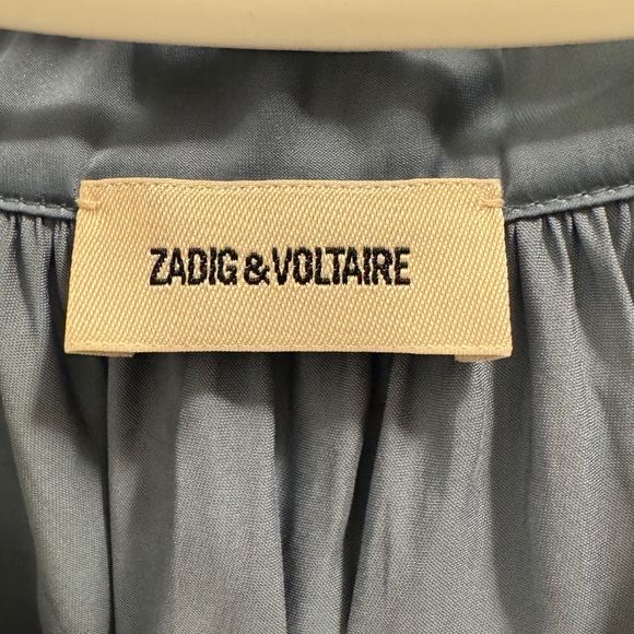 New Zadig & Voltaire Tink band-collar satin blouse blue XS - Picture 3 of 6